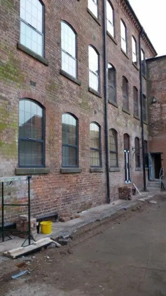 Commercial Arched Shaped Sliding Sash Windows Face Fixed Bars Aluminium Anthracite RAL7016: Swipe To View More Images