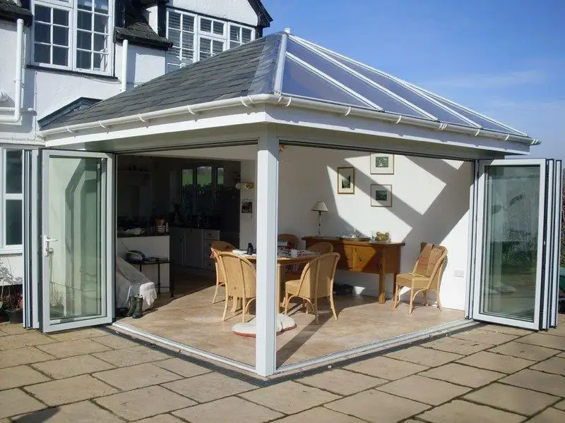 Aluminium Conservatory Bi-Fold Doors Glazed Roof: Swipe To View More Images