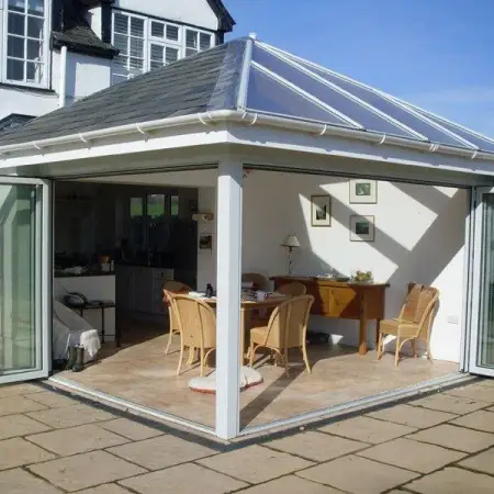 Aluminium Conservatory Bi-Fold Doors Glazed Roof: Click Here To View Larger Image